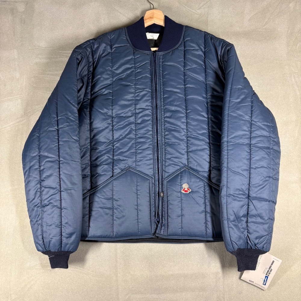 RefrigiWear 125 Insulated Cooler Jacket Navy Blue Quilted Made in USA Mens Large